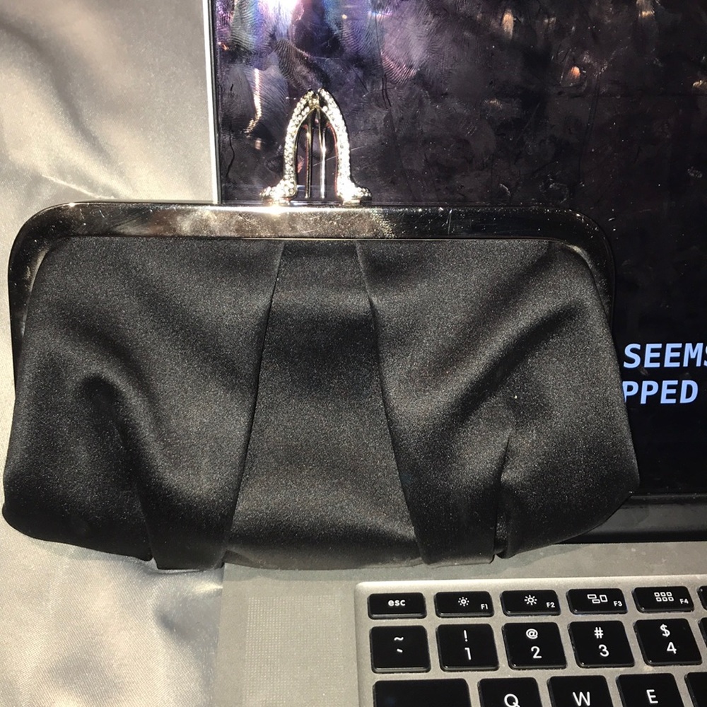 Christian Louboutin Black Satin Evening Clutch.